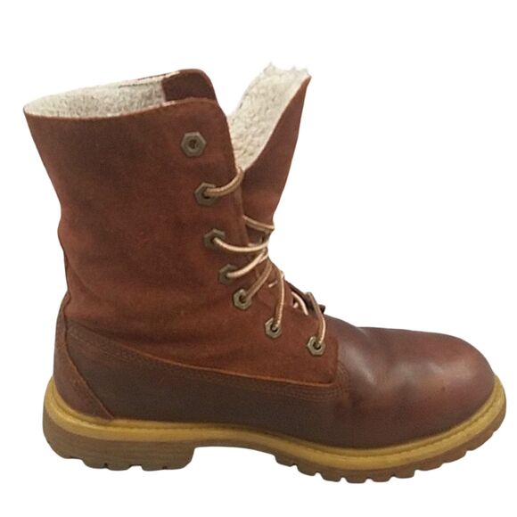 Timberland Earthkeepers Authentic Teddy Fleece Leather Brown Boots, women's 7 - Picture 5 of 14